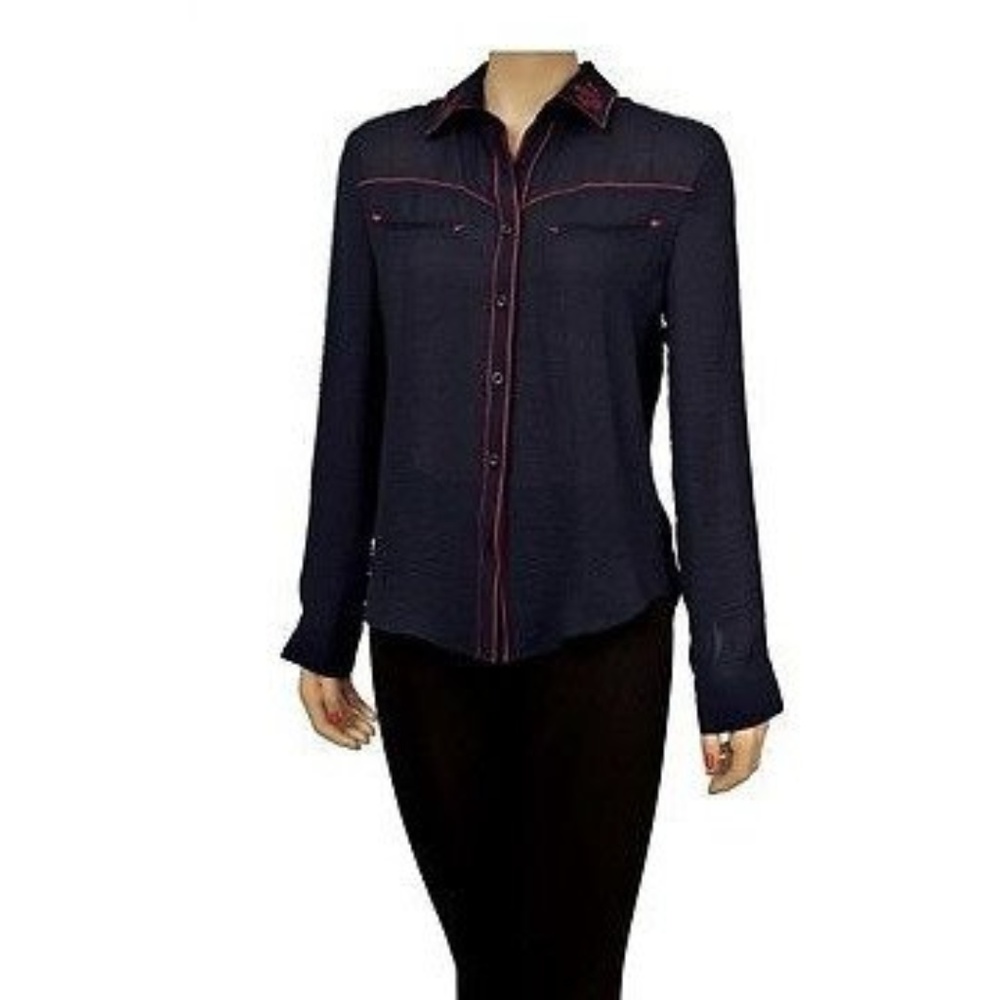 NWT Cotton Candy Navy Blue Western Blouse Size M L